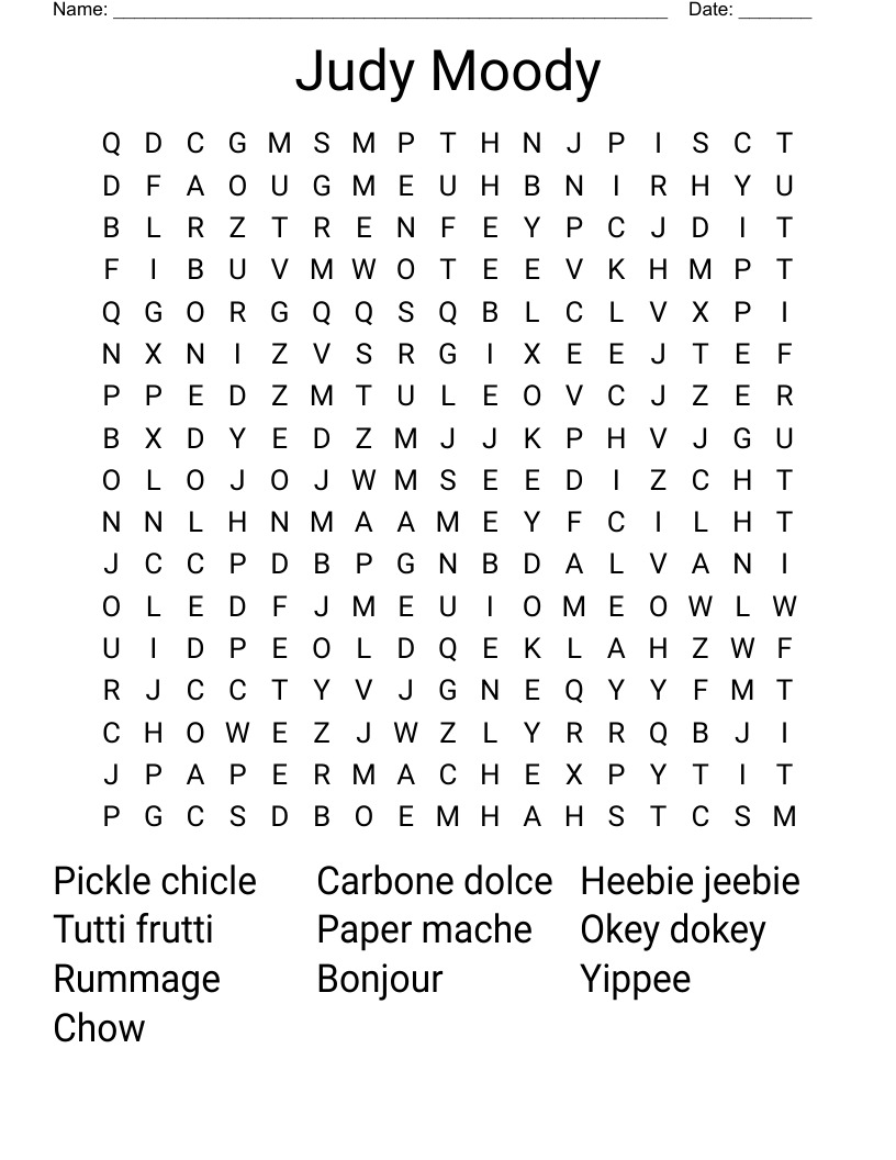 Judy Moody Word Search
