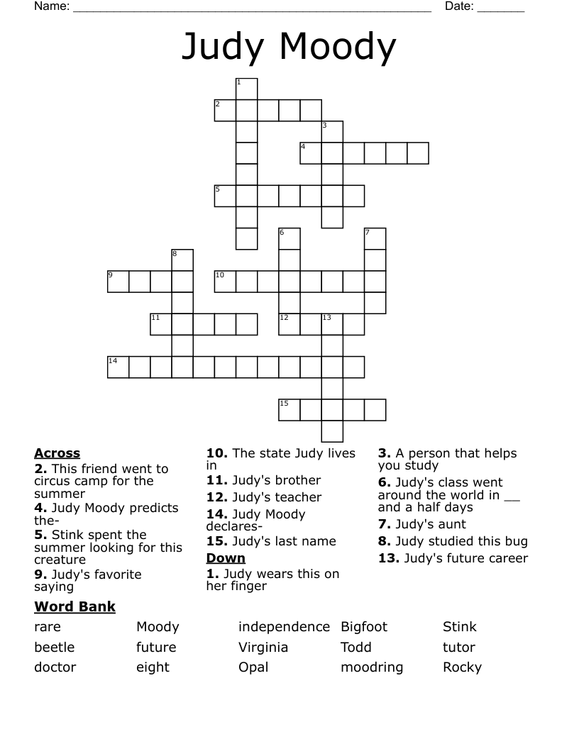 Judy Moody Crossword