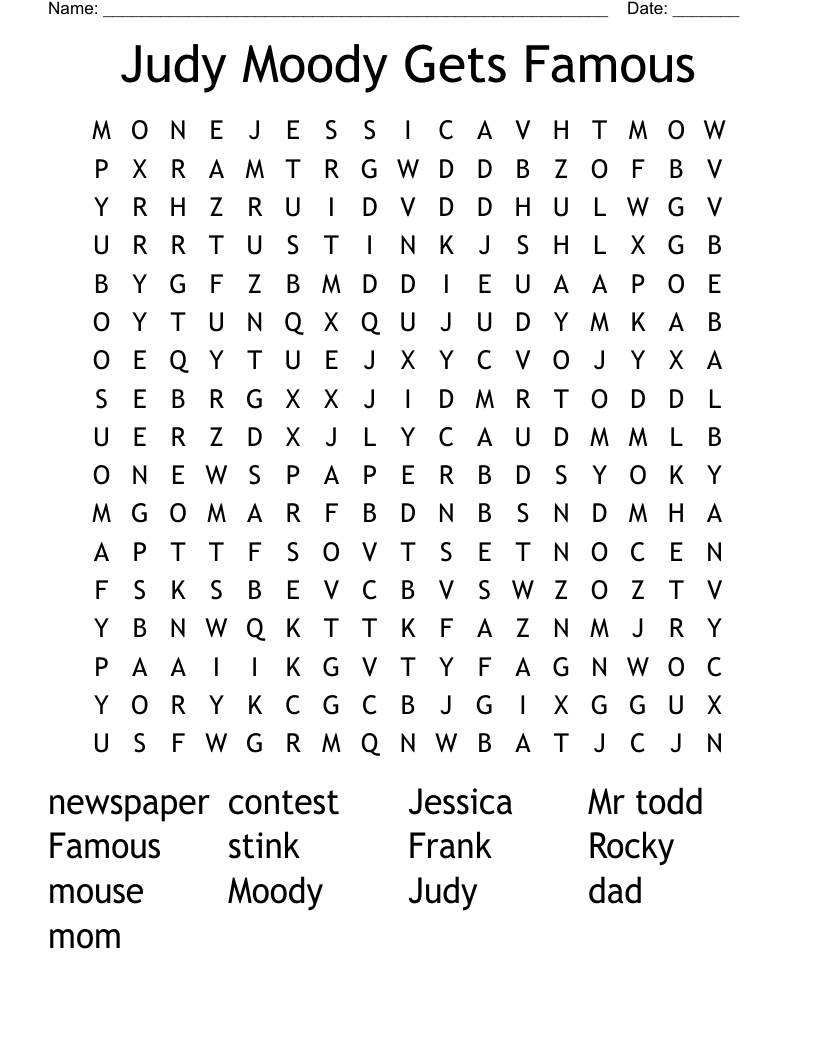 Judy Moody Gets Famous Word Search