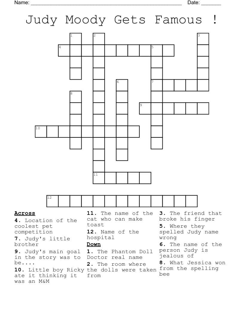 Judy Moody Gets Famous ! Crossword