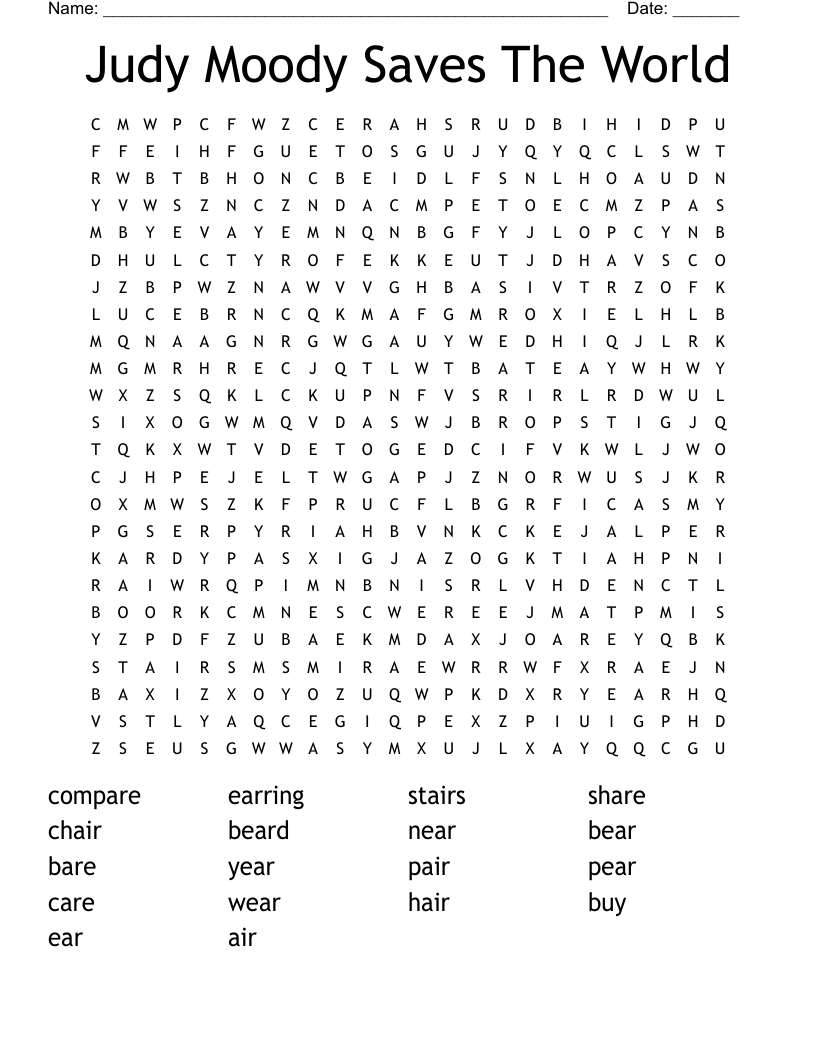 Judy Moody Saves The World Word Search