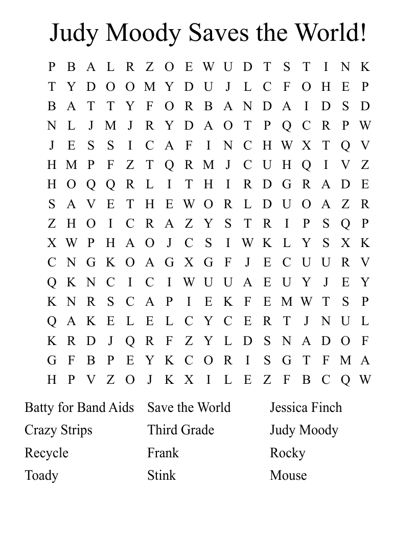 Judy Moody Saves the World! Word Search