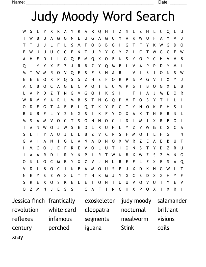 Judy Moody Word Search 