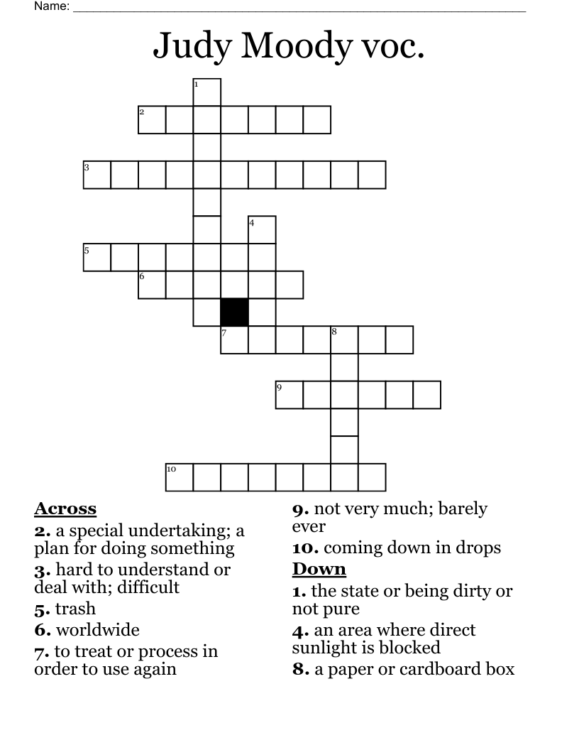 Judy Moody voc. Crossword