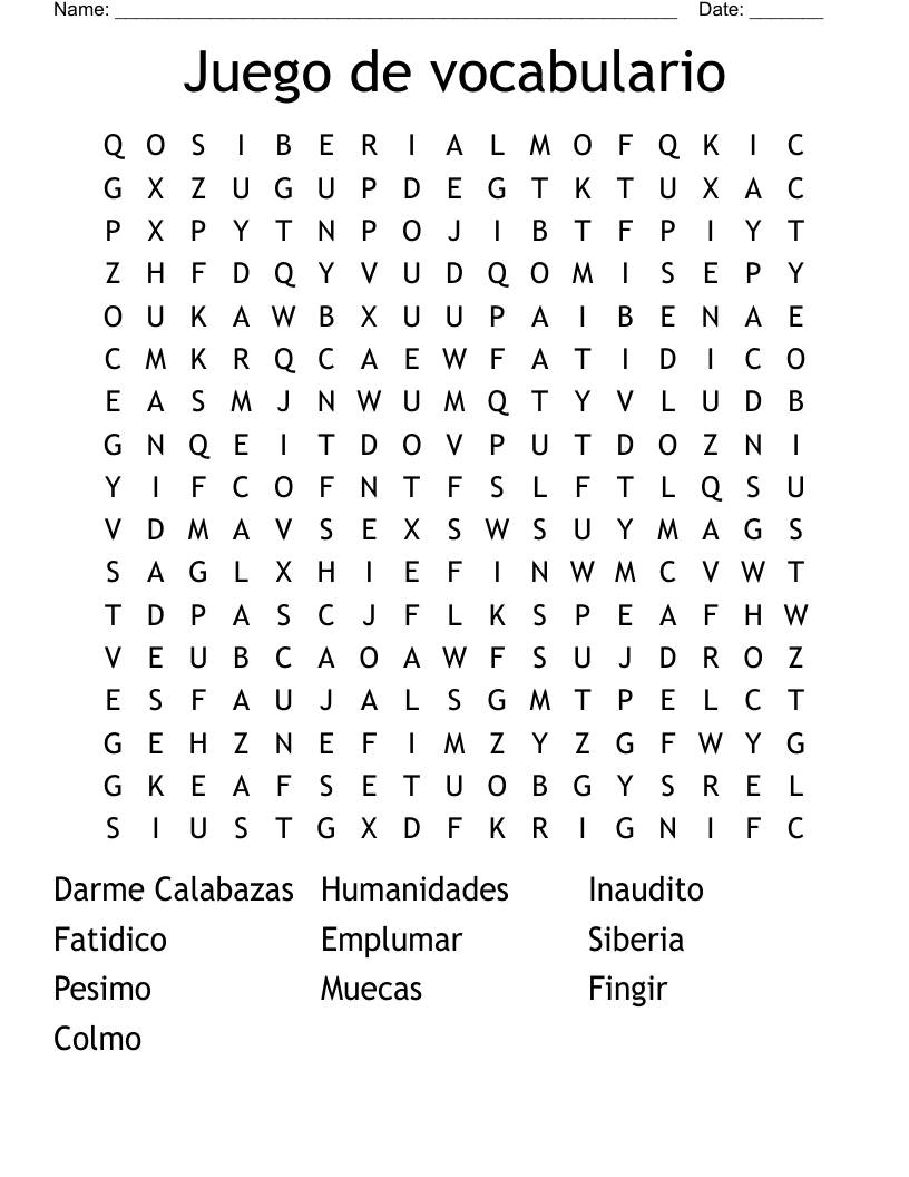 Juego de vocabulario  Word Search