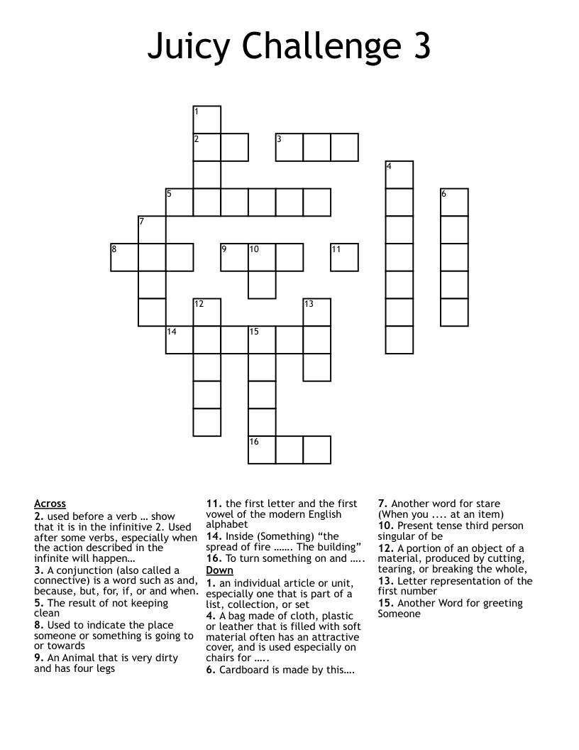 Juicy Challenge 3  Crossword