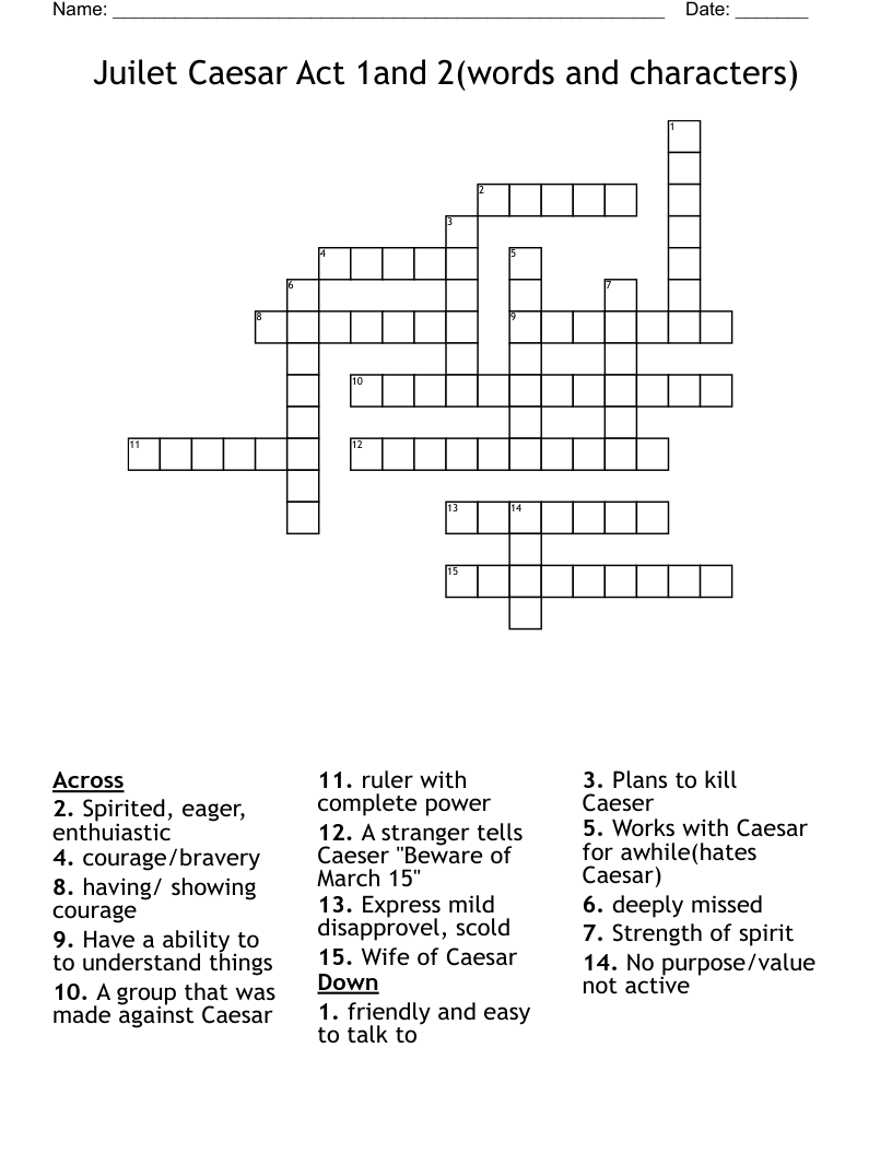 Juilet Caesar Act 1and 2(words and characters) Crossword
