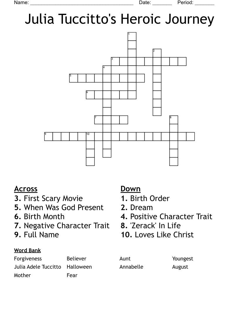 Julia Tuccitto's Heroic Journey Crossword