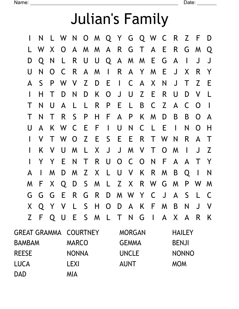 Julian's Family Word Search
