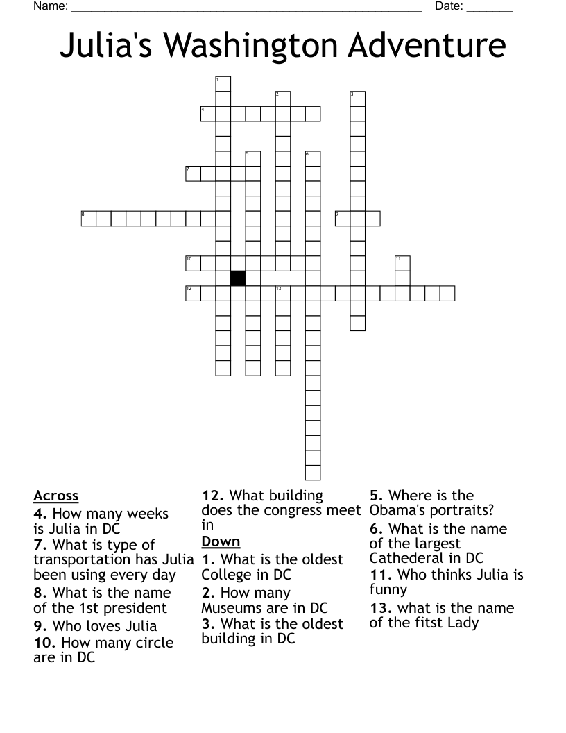Julia's Washington Adventure Crossword