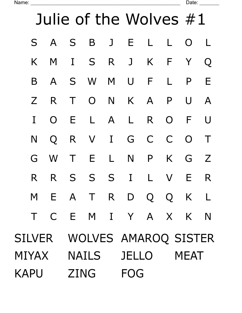 Julie of the Wolves #1 Word Search