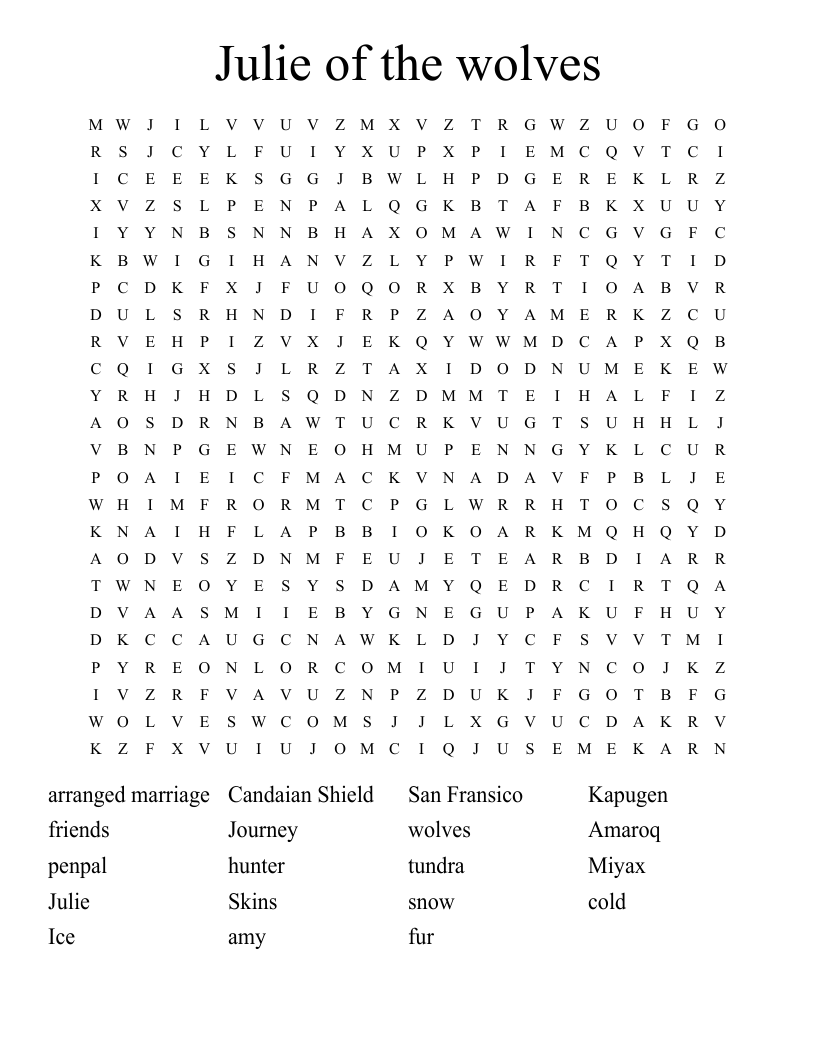 Julie of the wolves Word Search