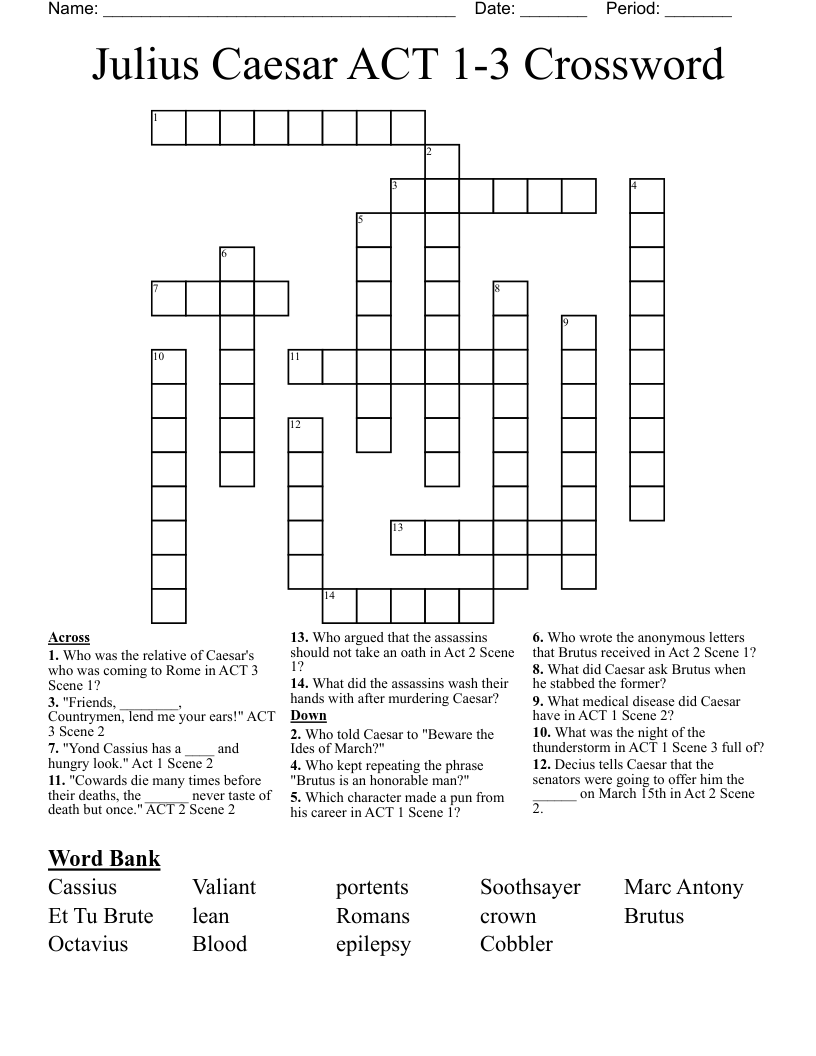 Julius Caesar ACT 1-3 Crossword 