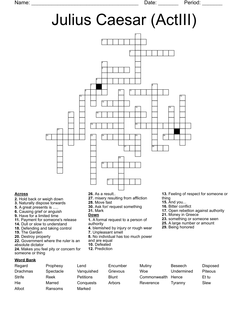 Julius Caesar (ActIII) Crossword
