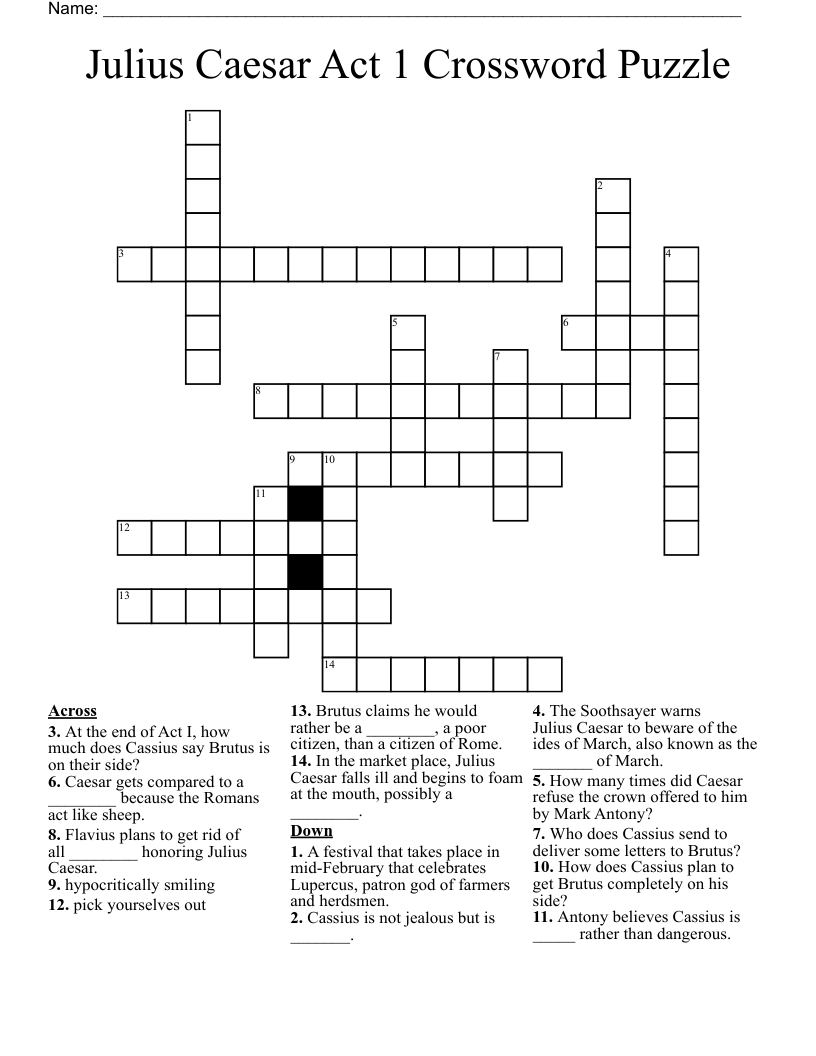 Julius Caesar Act 1 Crossword Puzzle