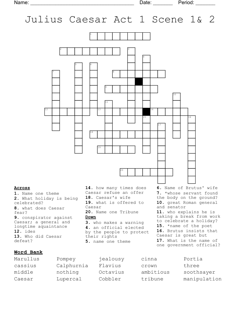 Julius Caesar Act 1 Scene 1& 2 Crossword