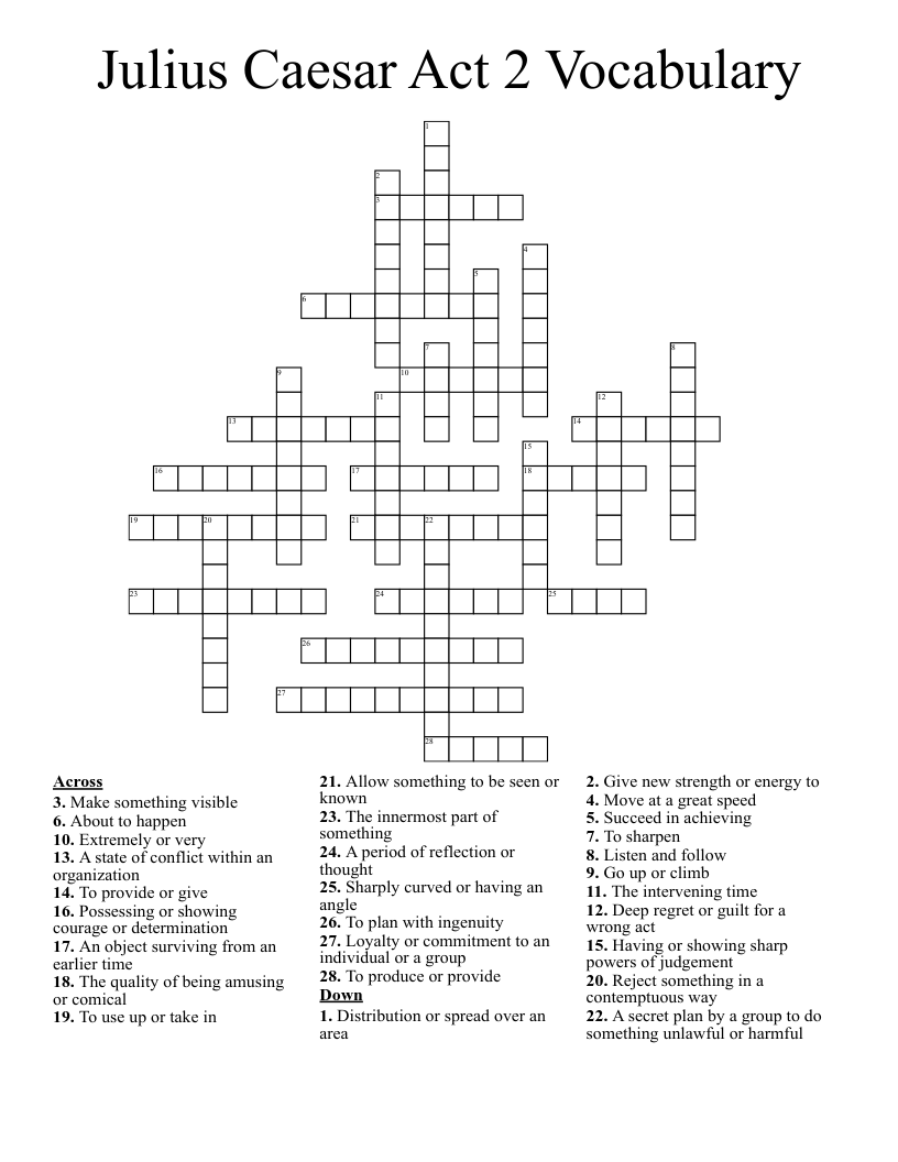 Julius Caesar Act 2 Vocabulary Crossword
