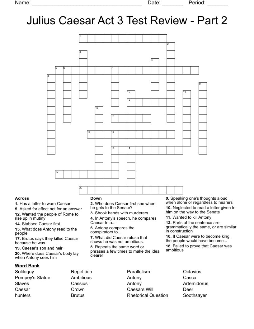 Julius Caesar Act 3 Test Review - Part 2 Crossword