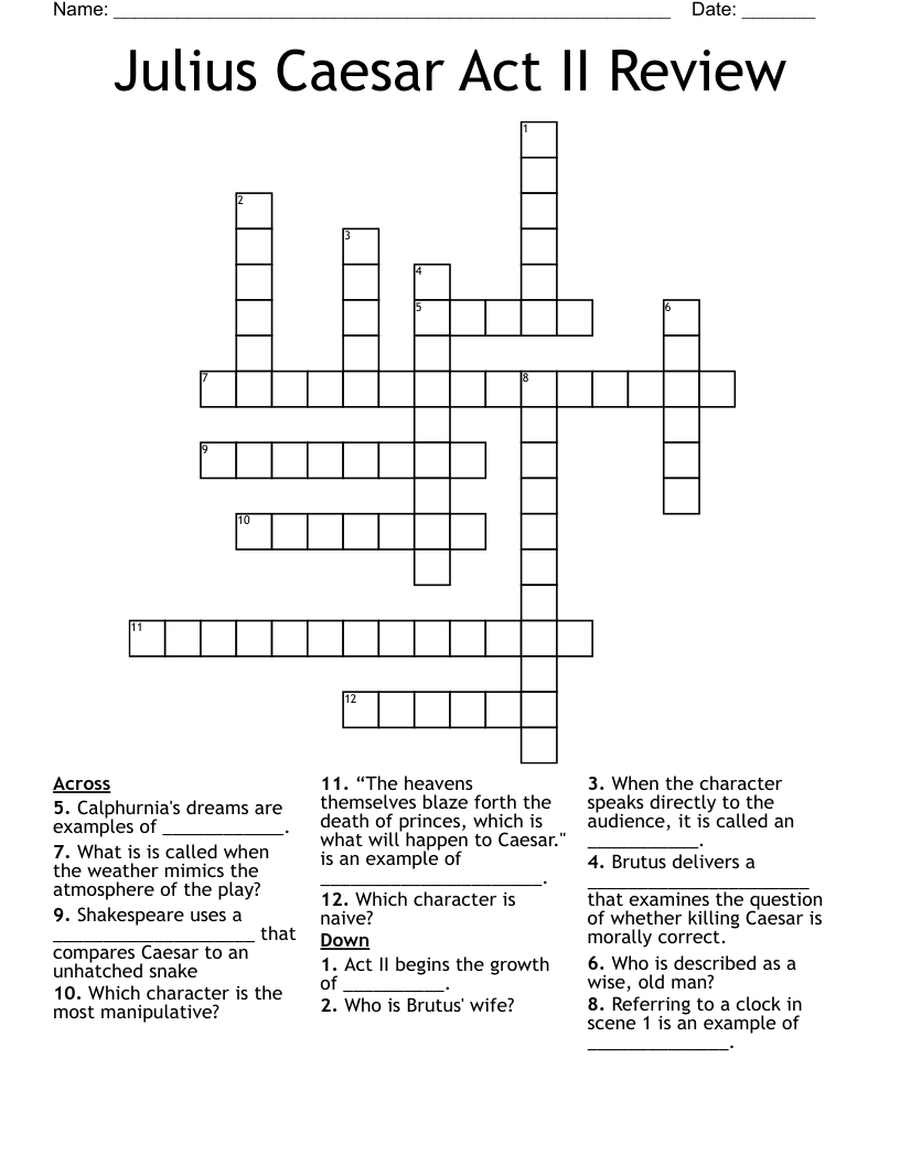 Julius Caesar Act II Review Crossword