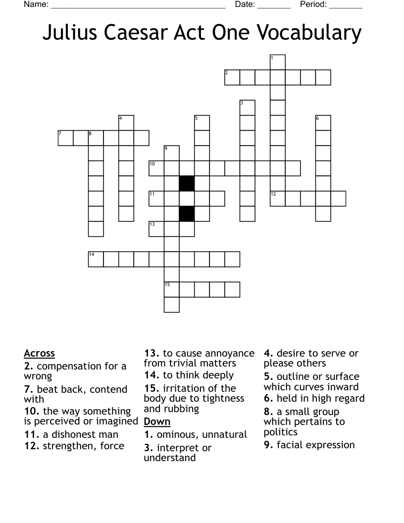 Julius Caesar Act One Vocabulary Crossword