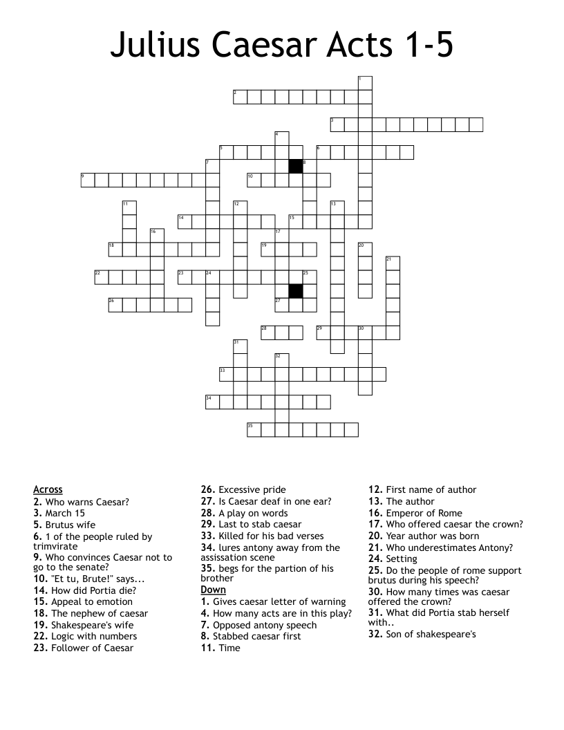 Julius Caesar Acts 1-5 Crossword