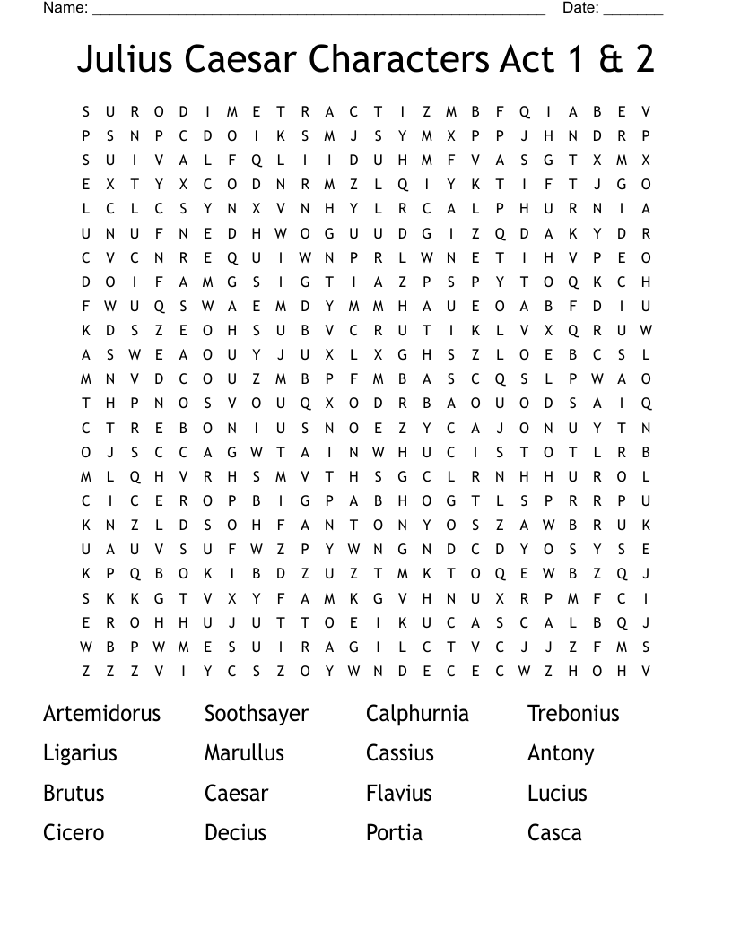 Julius Caesar Characters Act 1 & 2 Word Search