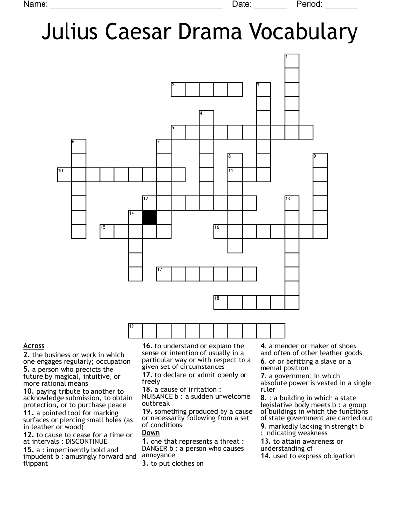 Julius Caesar Drama Vocabulary Crossword