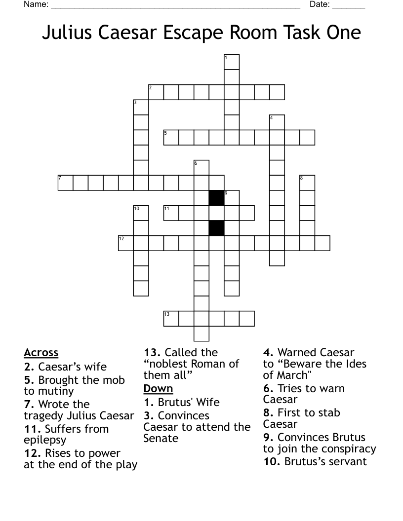 Julius Caesar Escape Room Task One Crossword