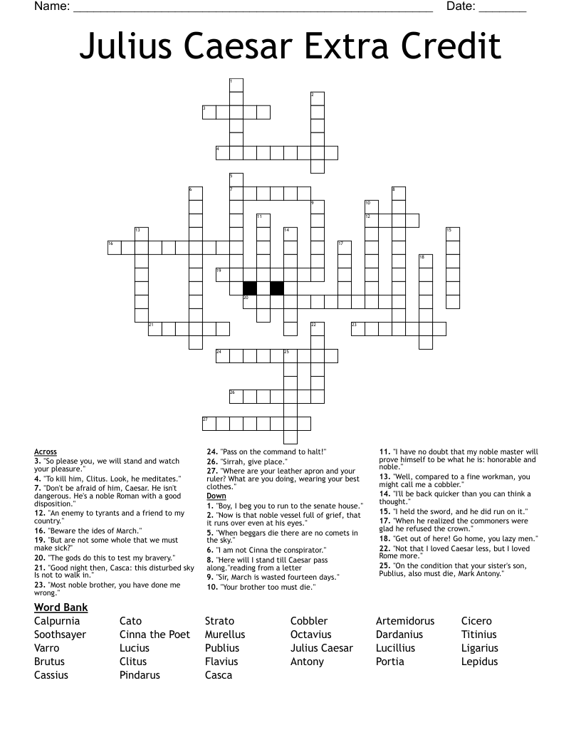 Julius Caesar Extra Credit Crossword