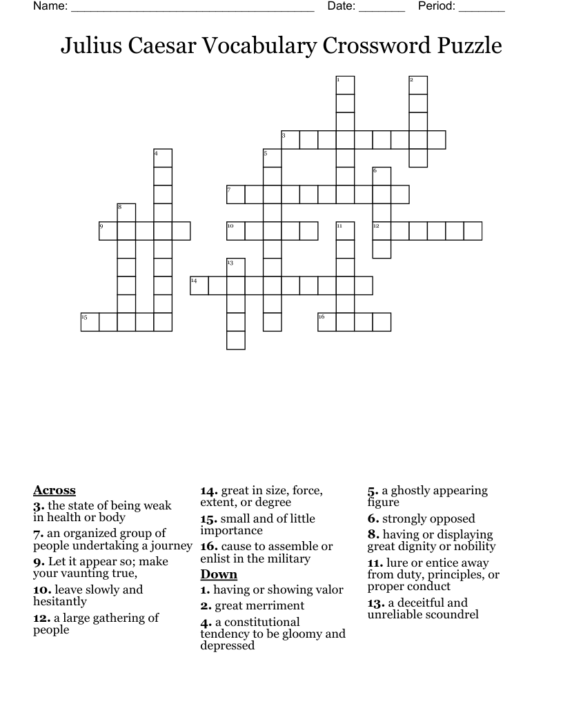 Julius Caesar Vocabulary Crossword Puzzle 