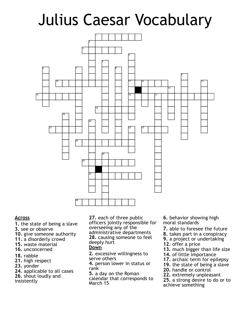 Julius Caesar Vocabulary  Crossword