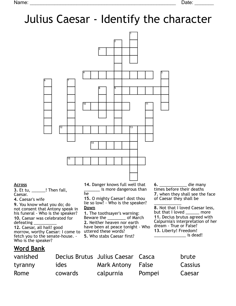 Julius Caesar - Identify the character Crossword