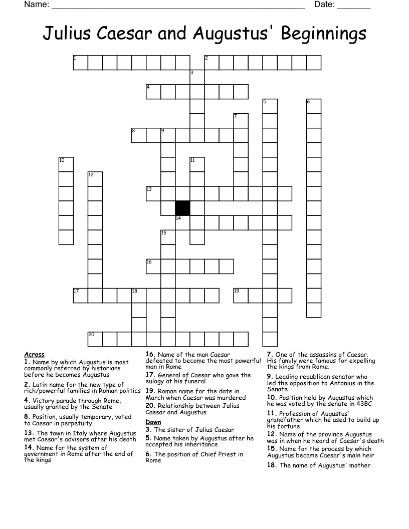 Julius Caesar and Augustus' Beginnings Crossword