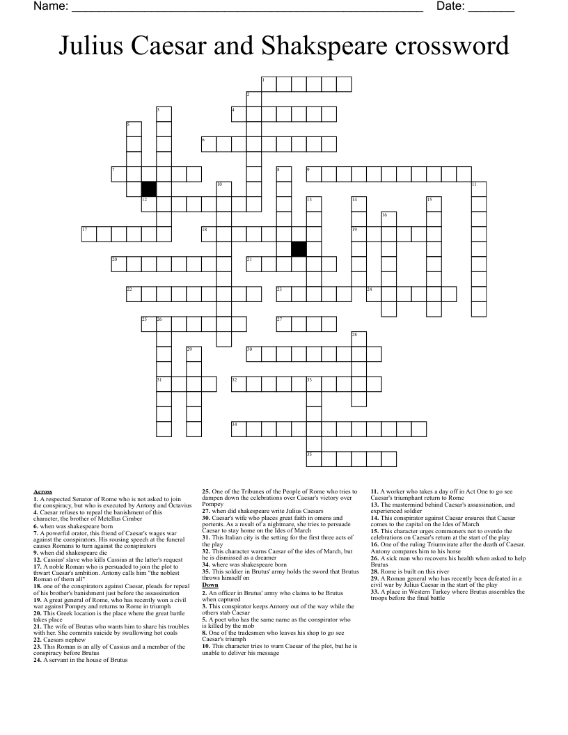 Julius Caesar and Shakspeare crossword