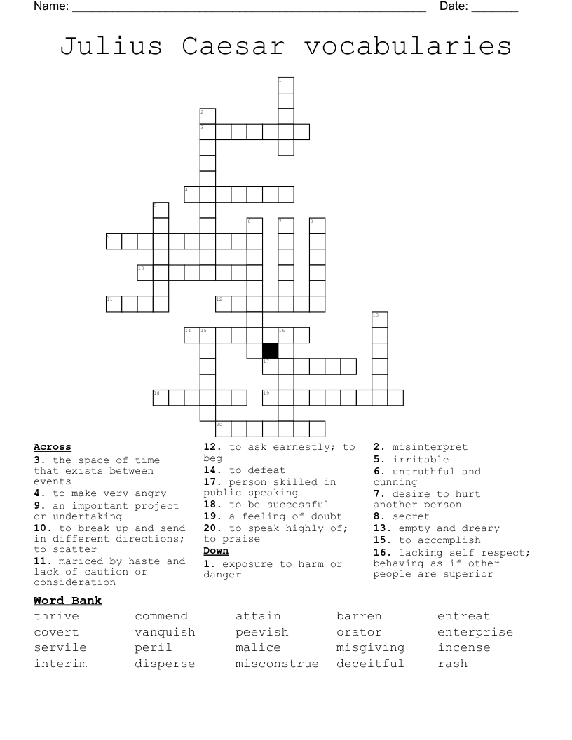 Julius Caesar vocabularies Crossword