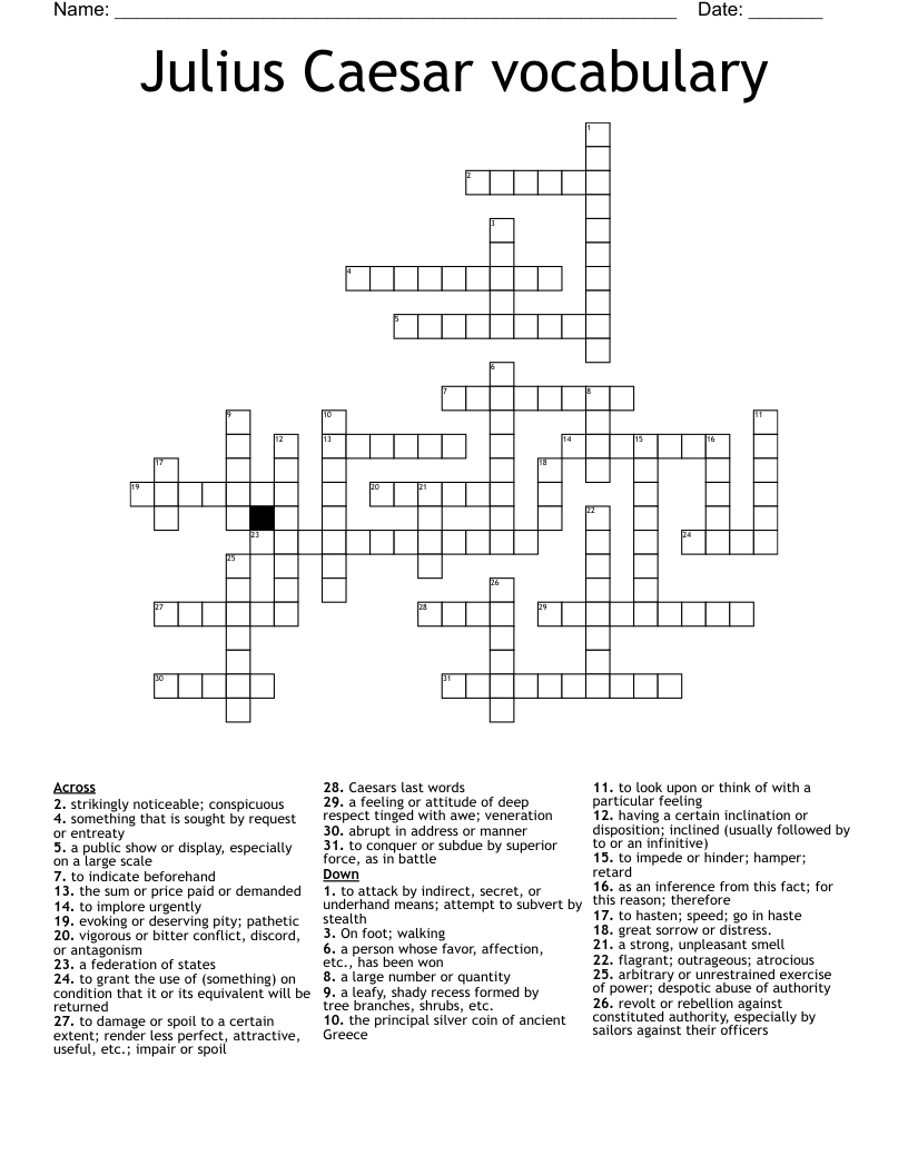 Julius Caesar vocabulary  Crossword