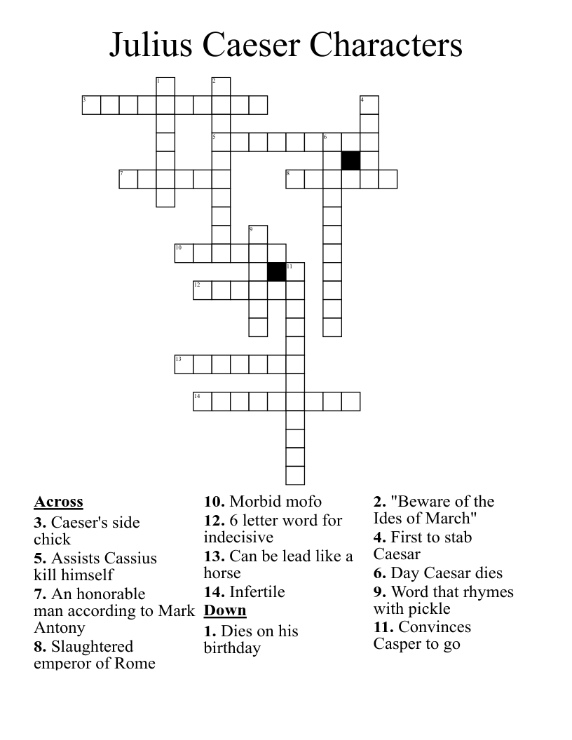 Julius Caeser Characters Crossword