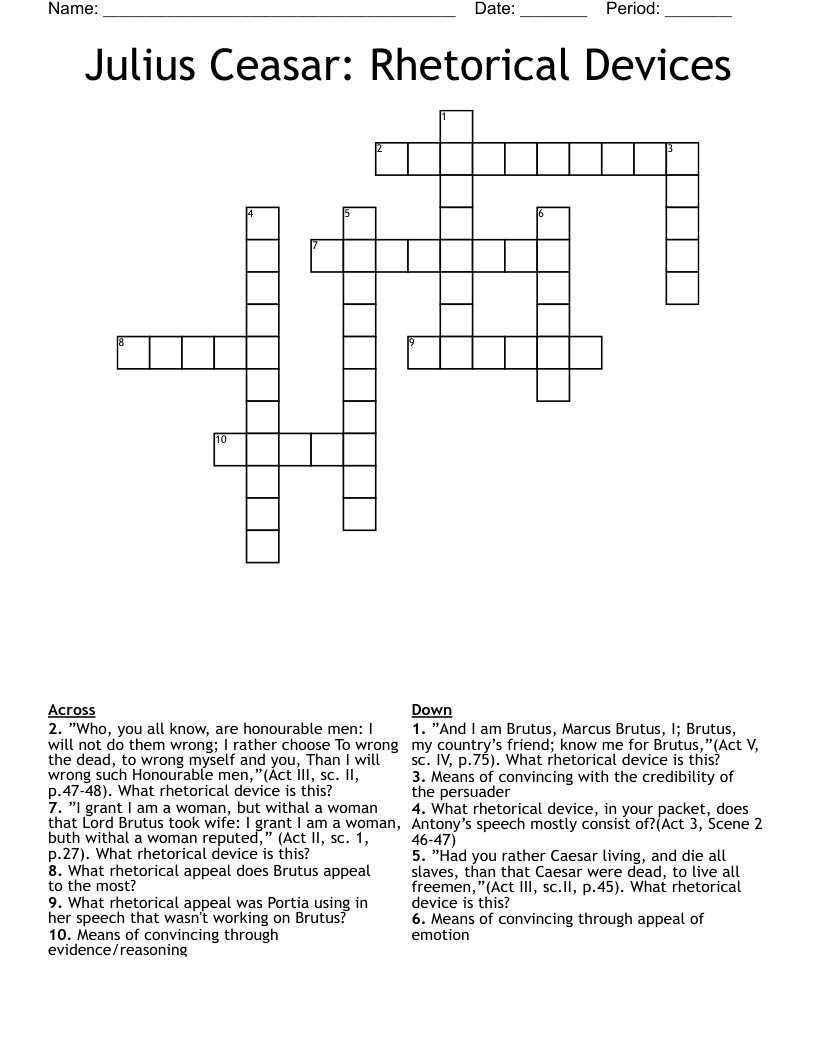 Julius Ceasar: Rhetorical Devices Crossword