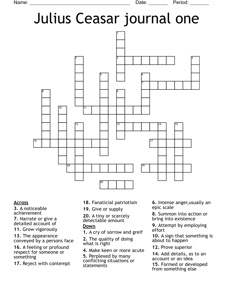 Julius Ceasar journal one Crossword