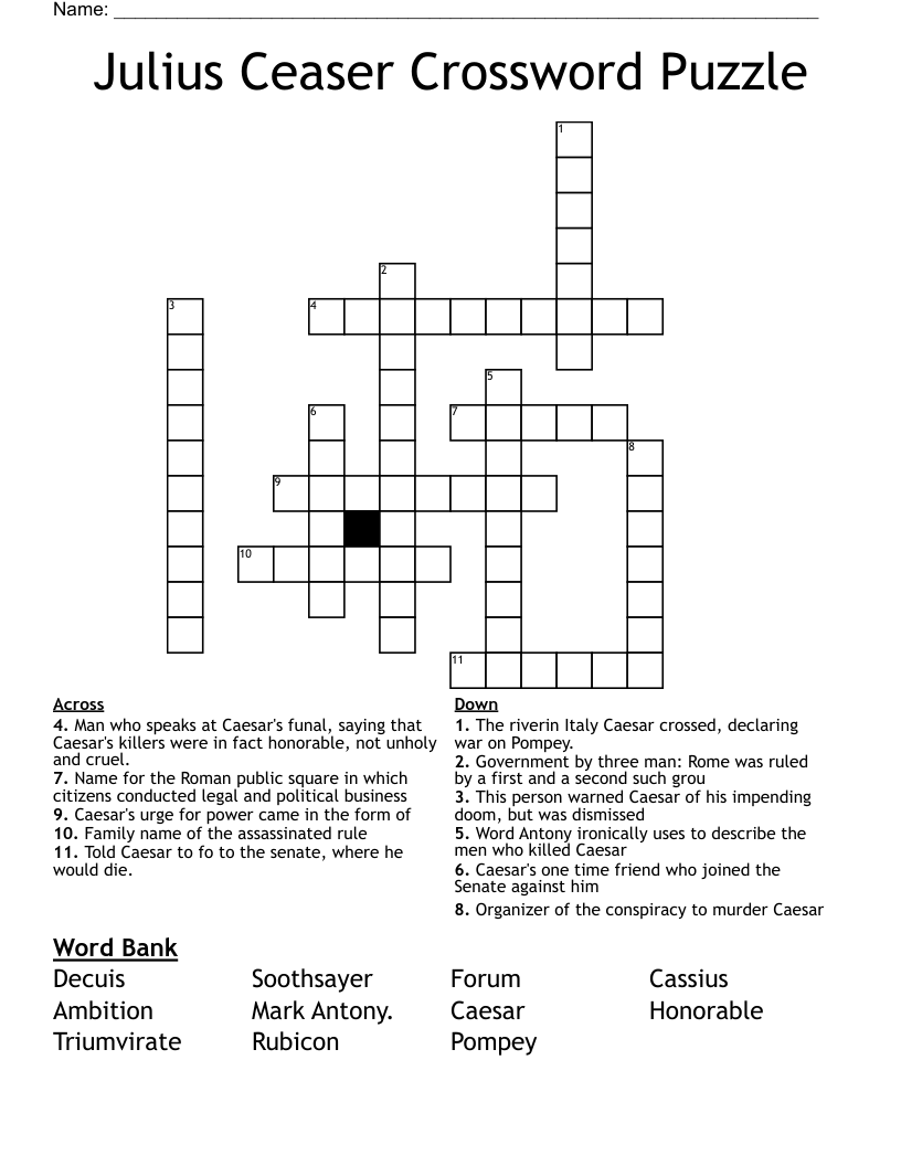 Julius Ceaser Crossword Puzzle