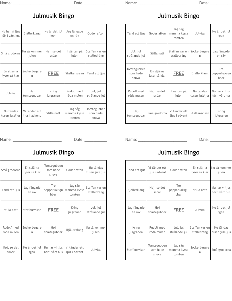 Julmusik Bingo