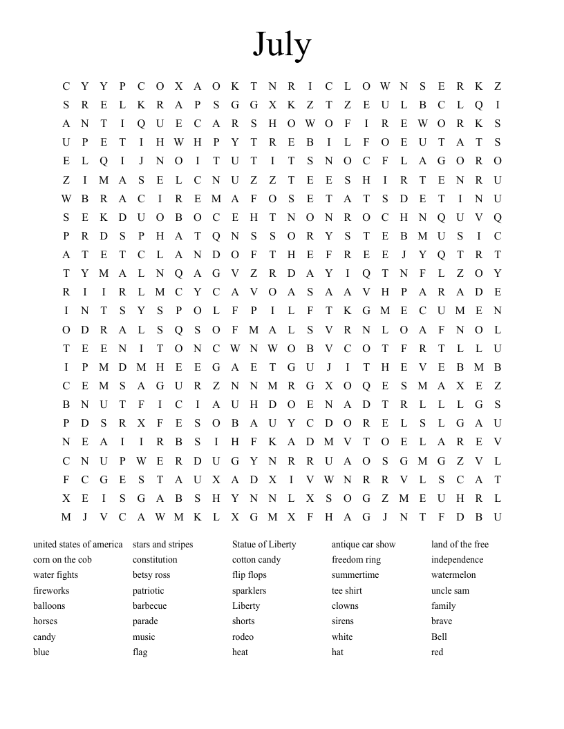 July Word Search