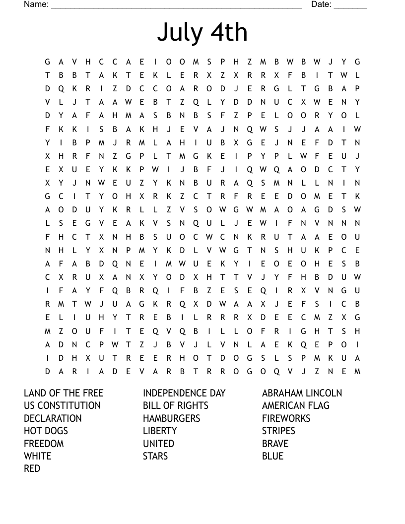 July 4th Word Search