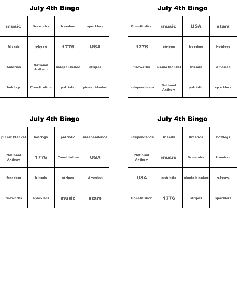July 4th Bingo
