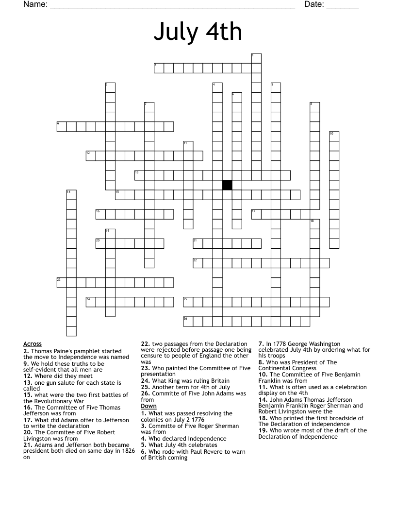 July 4th  Crossword