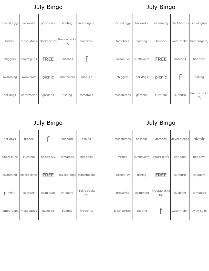 July Bingo