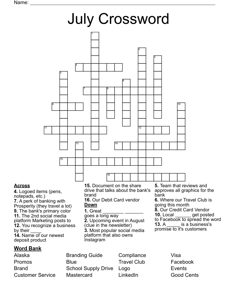 July Crossword