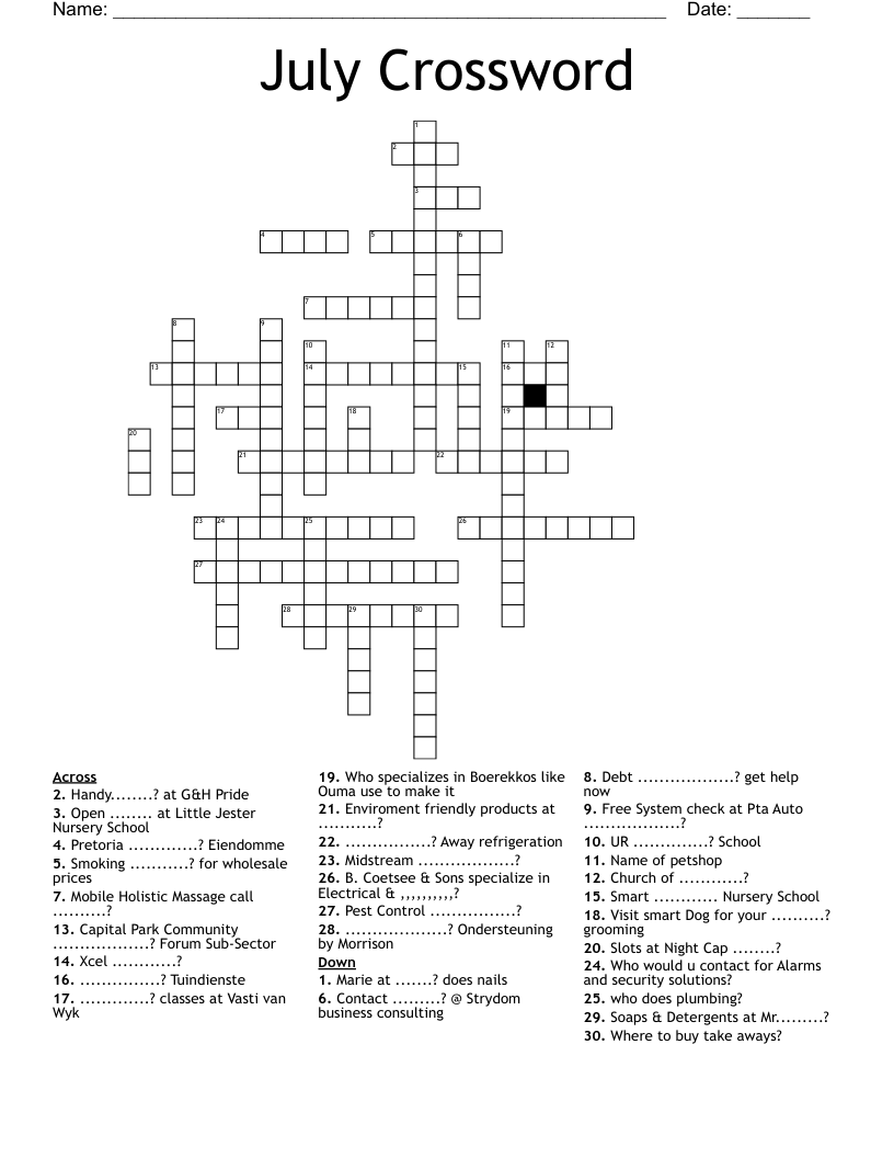 July Crossword