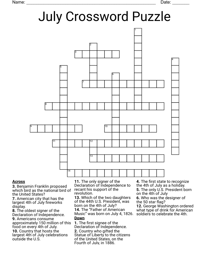 July Crossword Puzzle