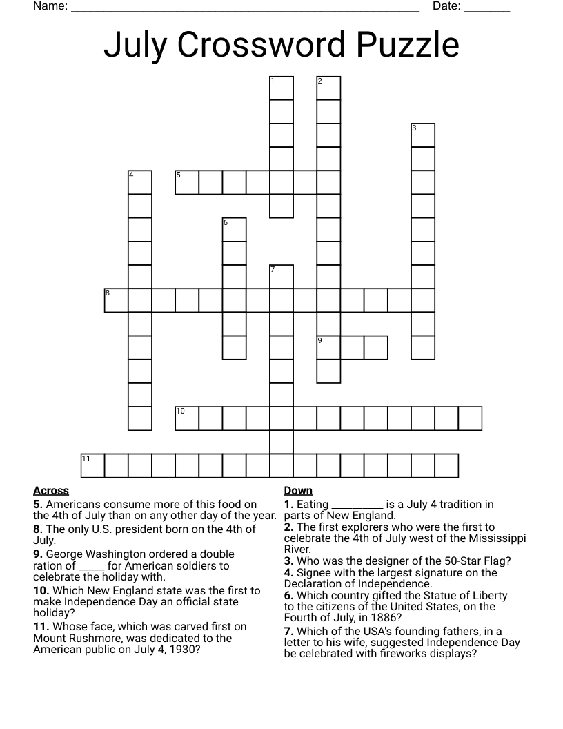 July Crossword Puzzle